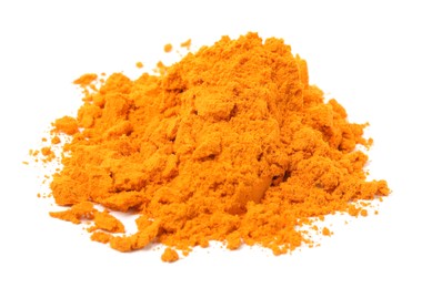 Heap of saffron powder on white background