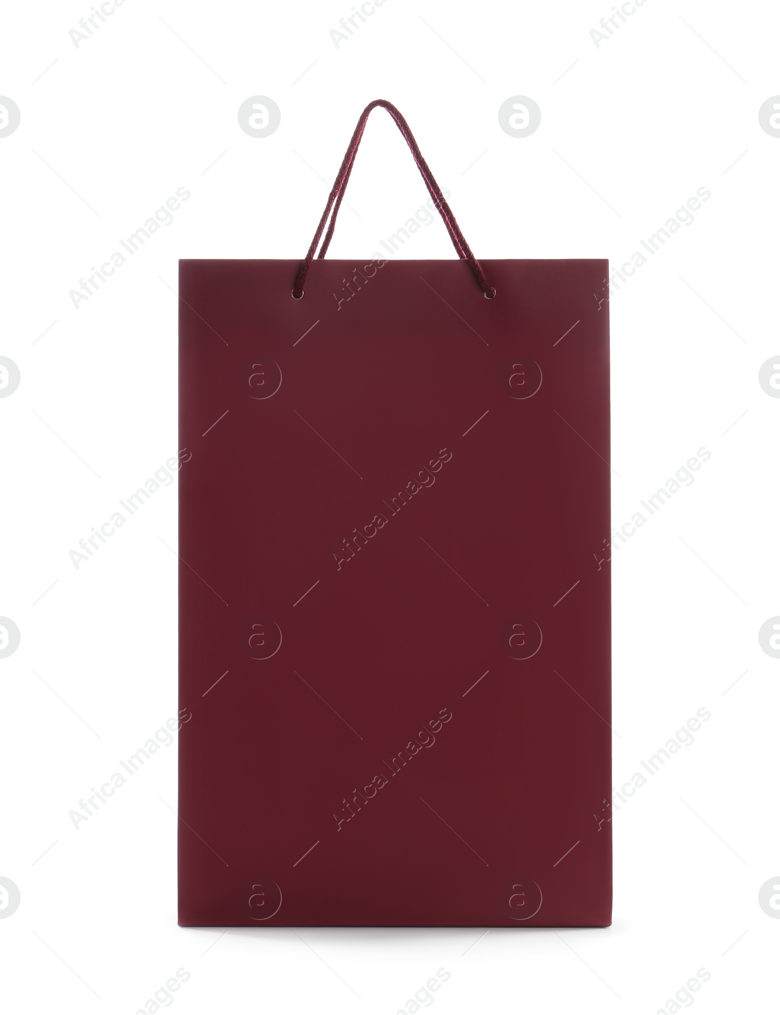 Photo of Burgundy paper shopping bag isolated on white