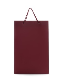 Photo of Burgundy paper shopping bag isolated on white