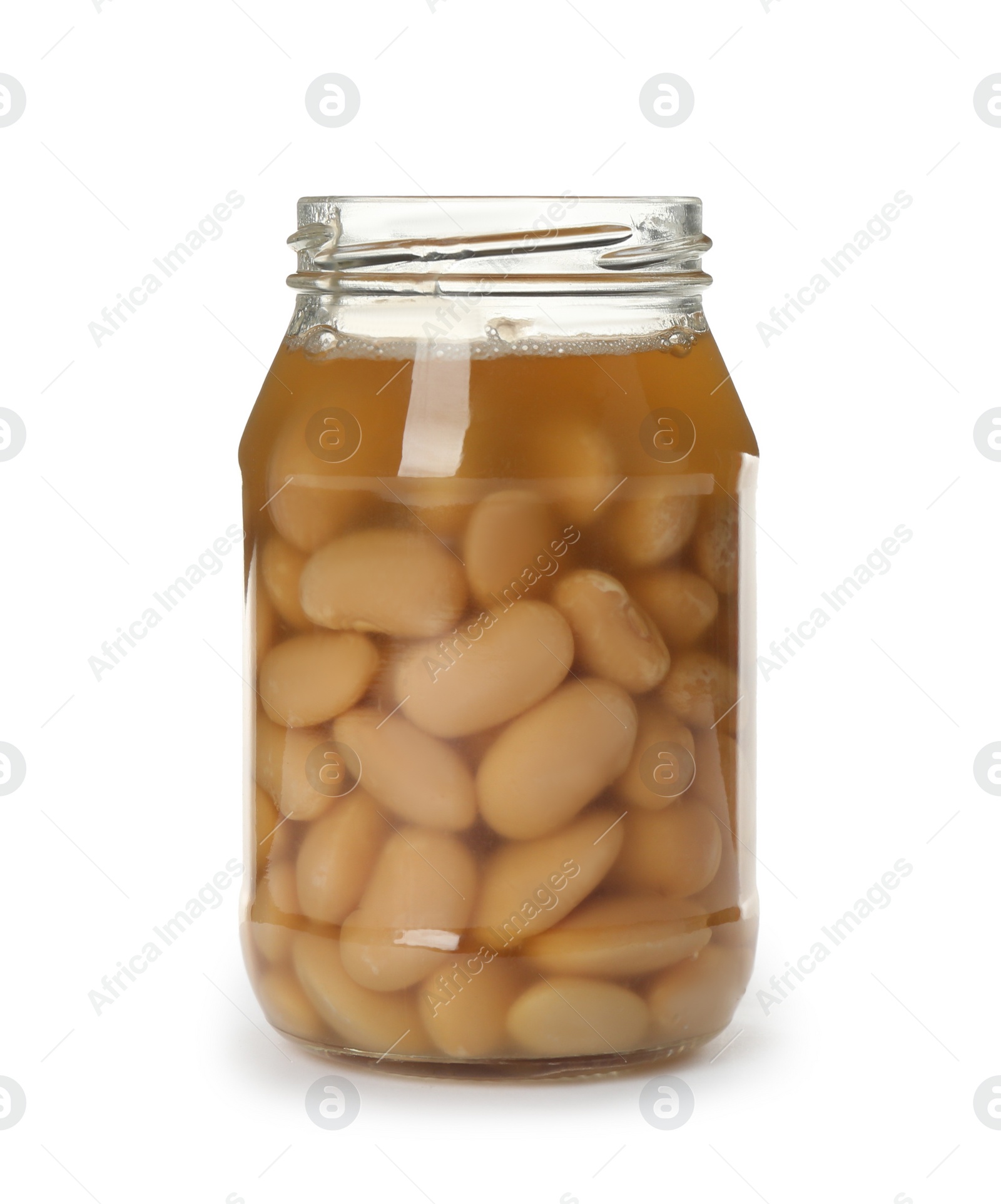 Photo of Jar of pickled beans isolated on white