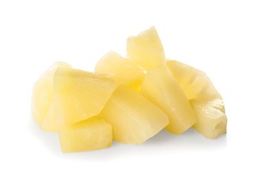 Photo of Pieces of canned pineapple isolated on white