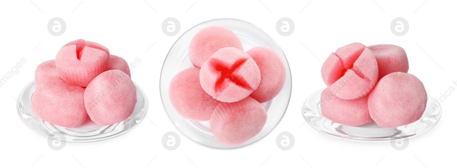 Image of Set with with delicious mochi on white background. Banner design