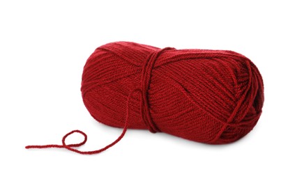 Photo of Soft red woolen yarn isolated on white
