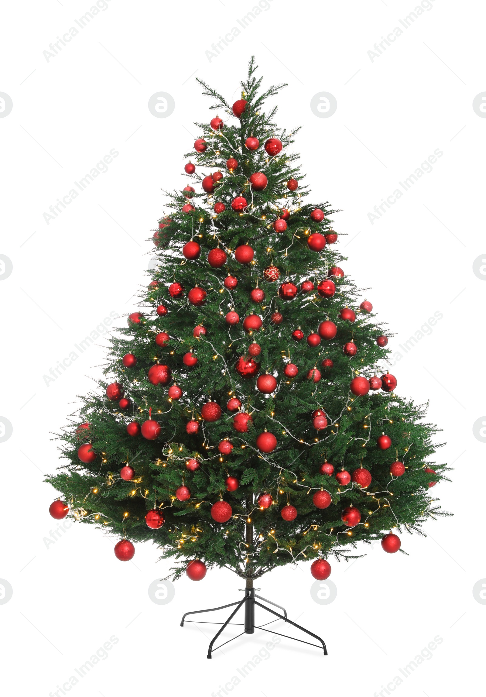 Photo of Christmas tree with beautiful decorations isolated on white