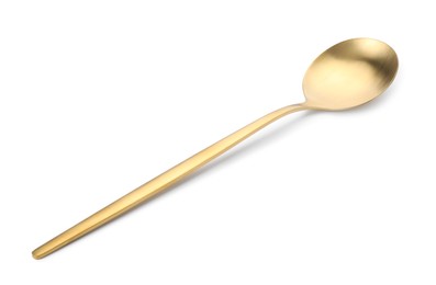 One shiny golden spoon isolated on white