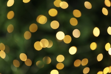 Photo of Abstract background with blurred yellow Christmas lights, bokeh effect