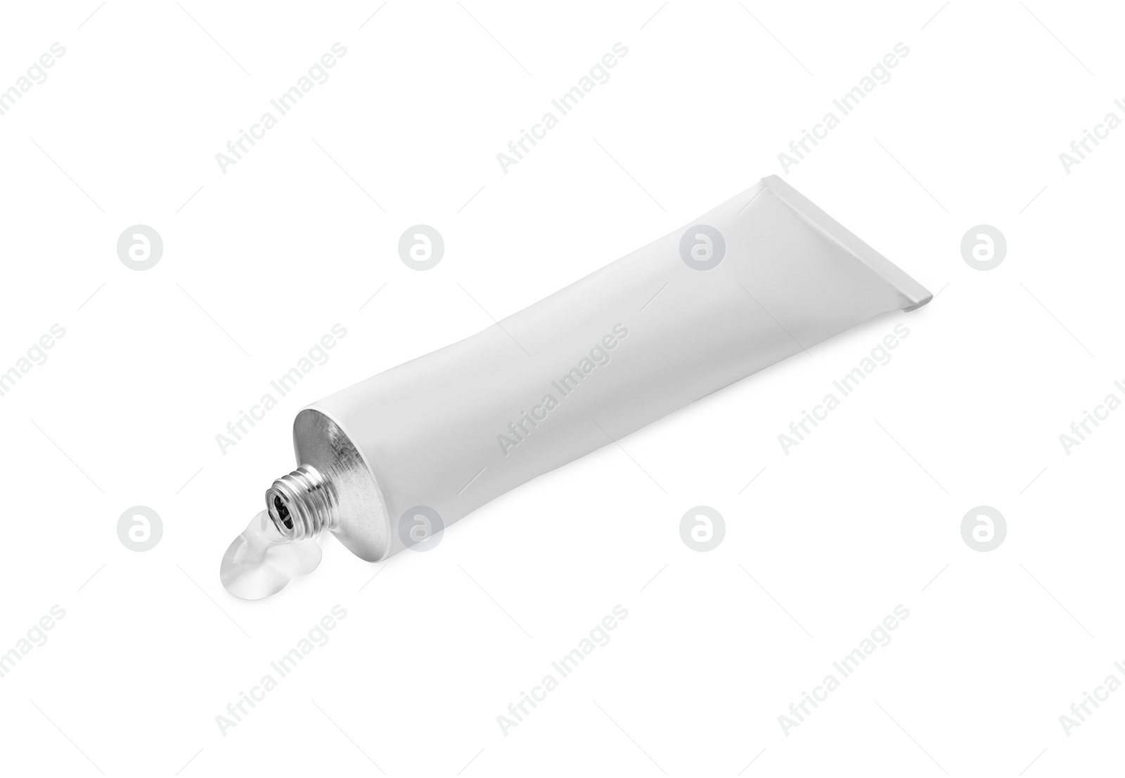 Photo of Open tube of ointment isolated on white, space for text