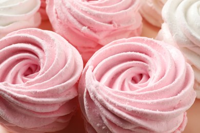 Photo of Many pink and white delicious zephyrs, closeup view