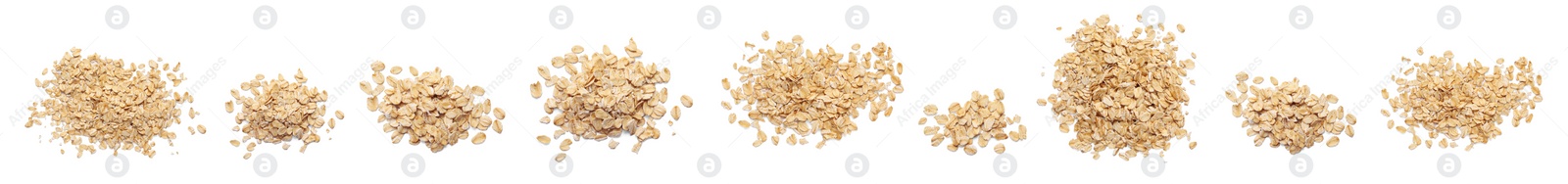 Image of Rolled oats isolated on white, collection. Top view