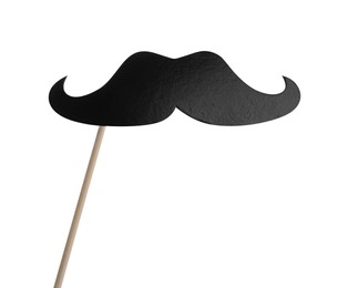 Photo of Fake paper mustache on stick against white background