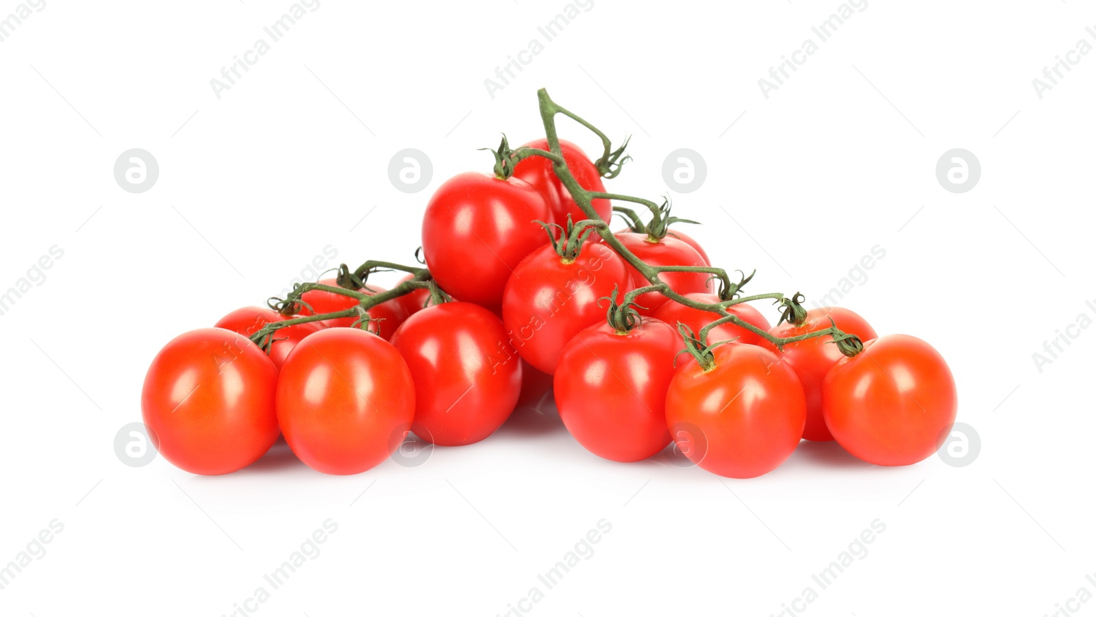 Photo of Branches with ripe cherry tomatoes isolated on white