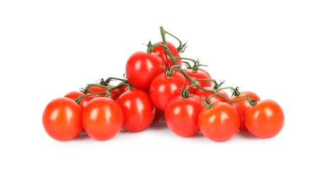 Photo of Branches with ripe cherry tomatoes isolated on white