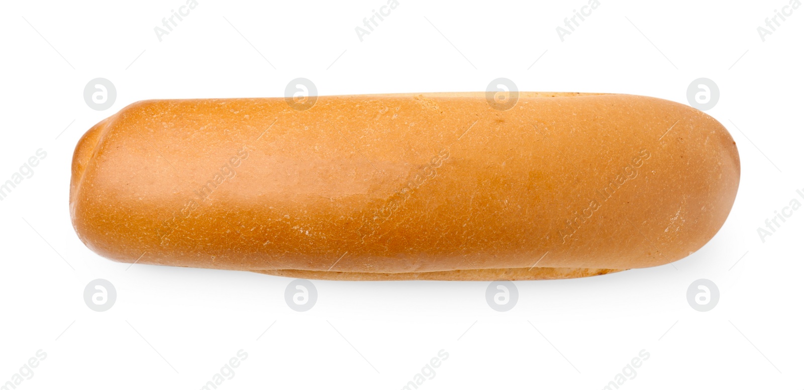 Photo of One fresh hot dog bun isolated on white, top view