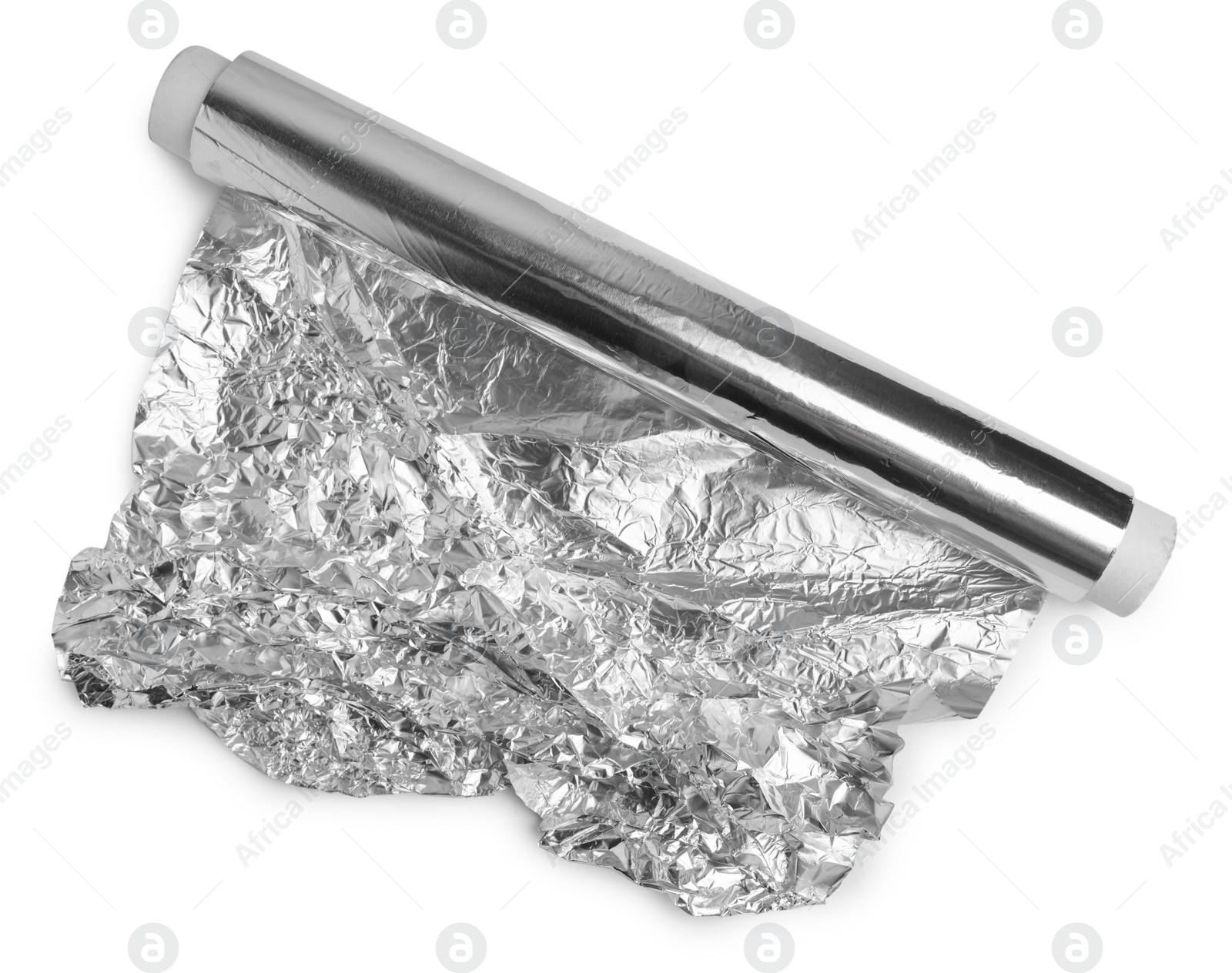 Photo of Roll of aluminum foil isolated on white, top view