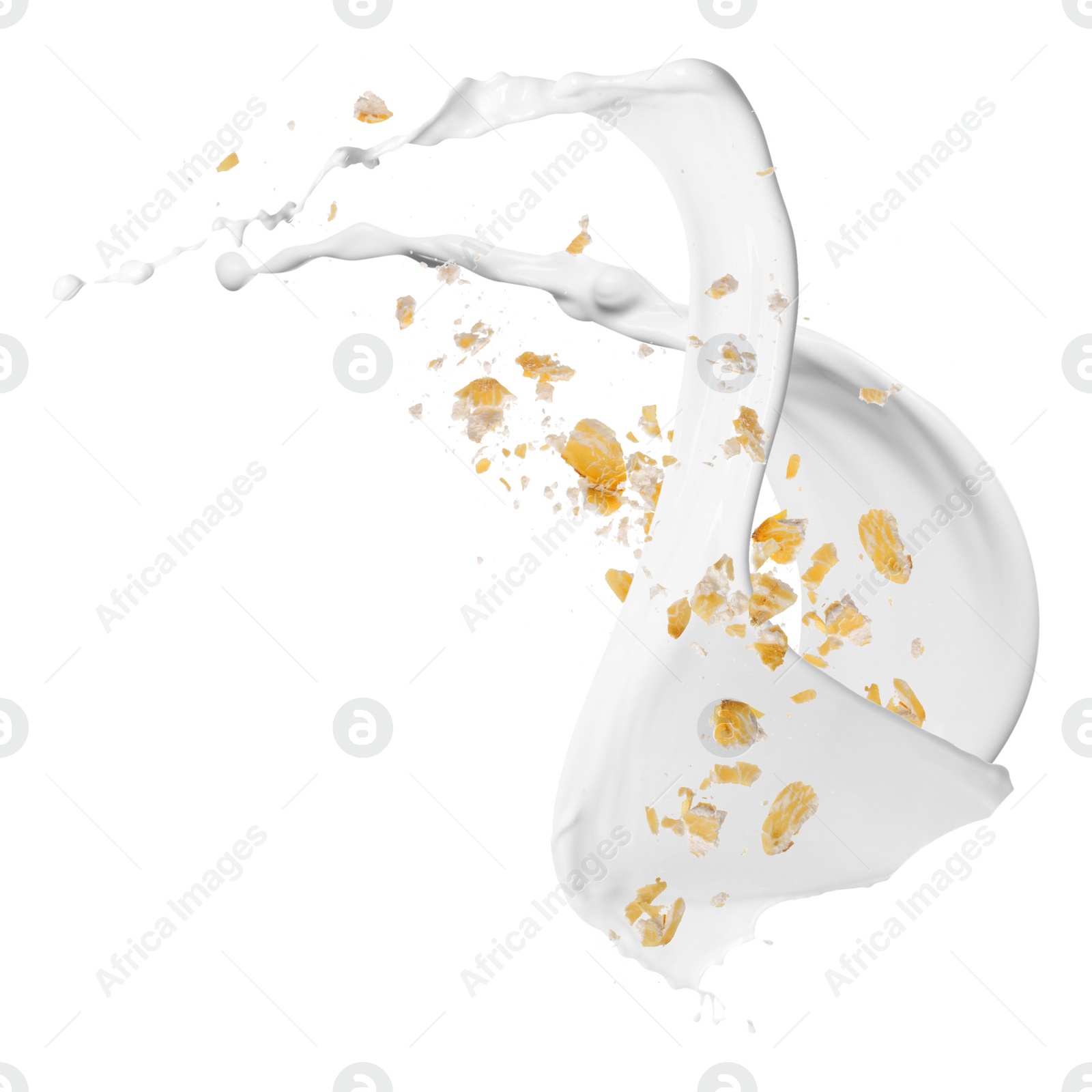 Image of Rolled oats and milk splash isolated on white