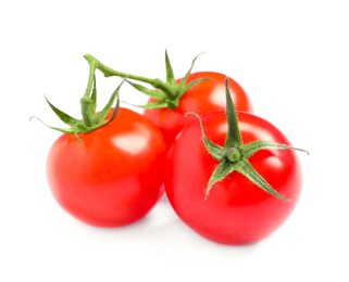 Photo of Fresh organic cherry tomatoes isolated on white