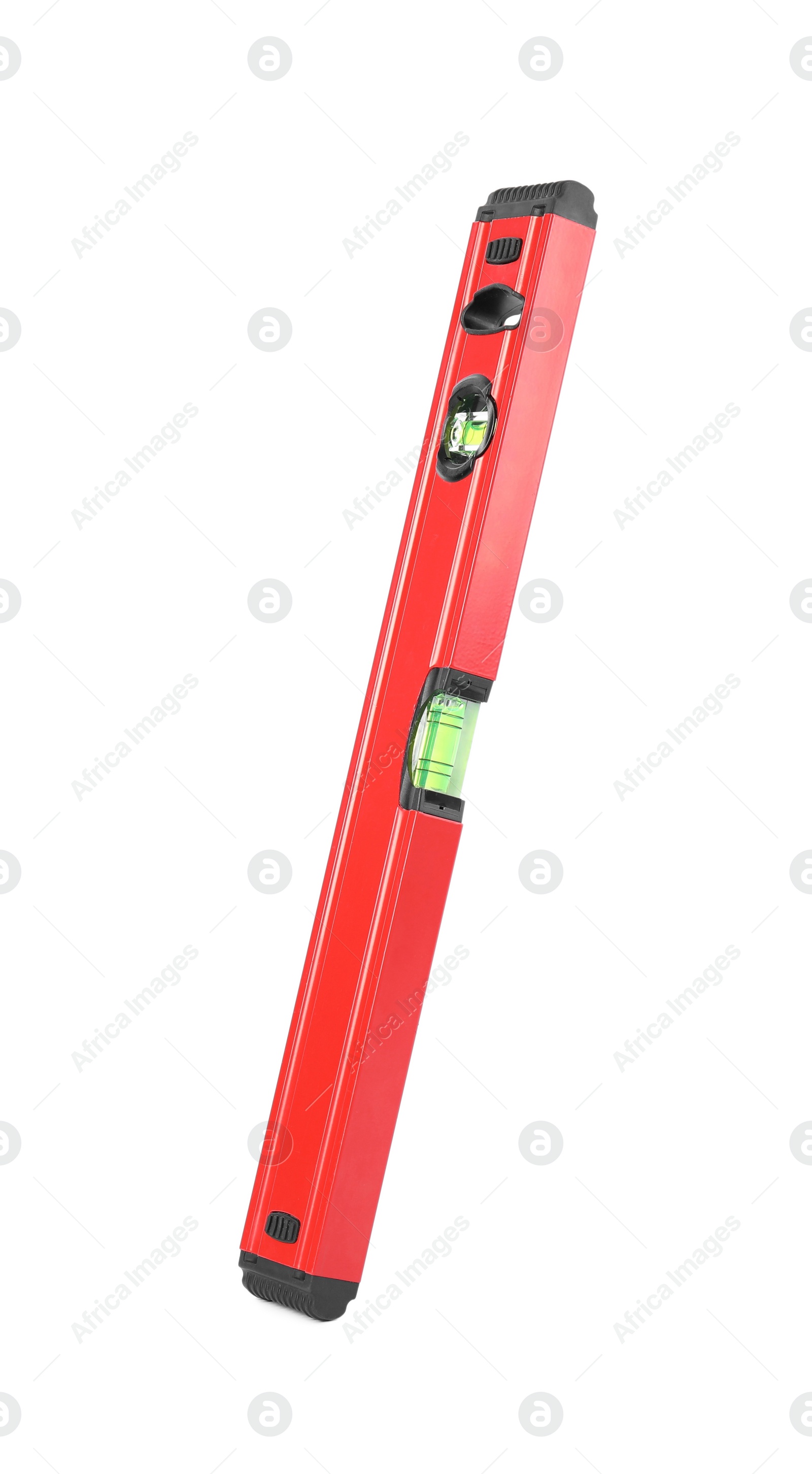 Photo of Red building level isolated on white. Construction tool