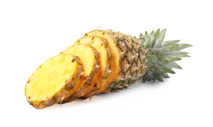 Photo of Tasty raw cut pineapple on white background