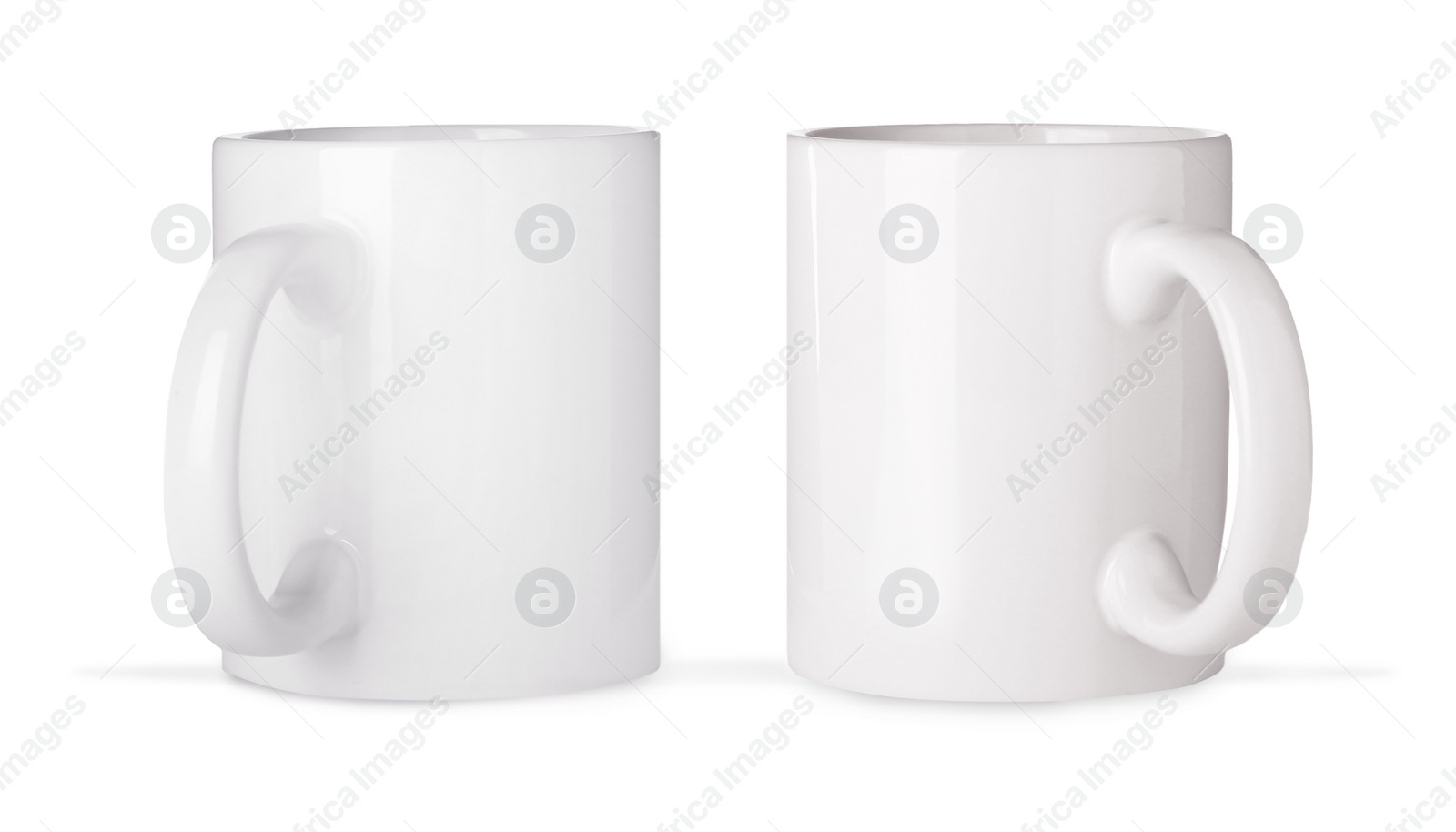 Image of Ceramic mugs on white background, collage. Banner design