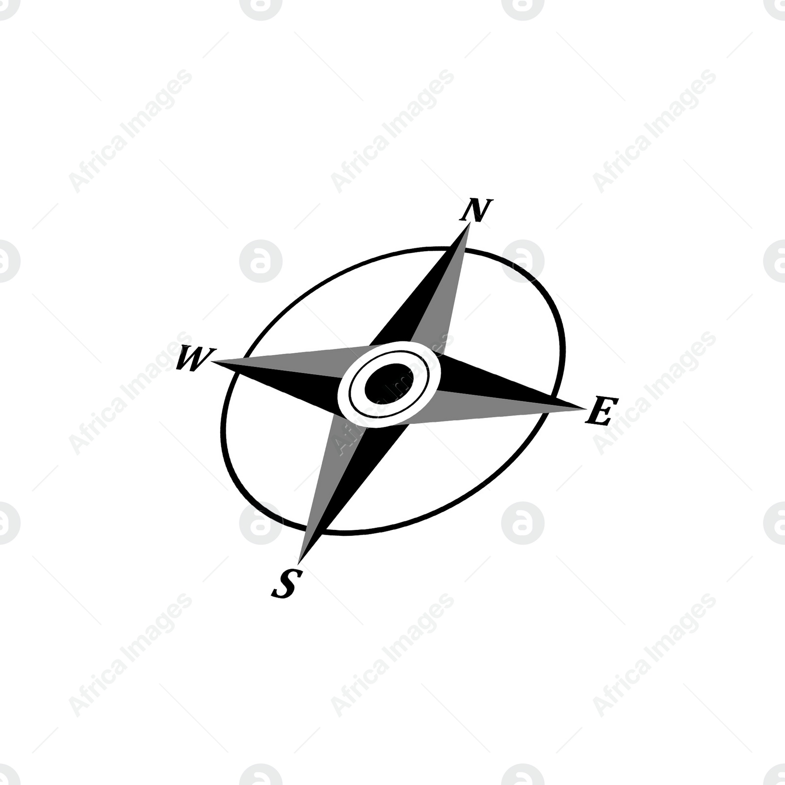 Illustration of Compass rose with four cardinal directions - North, East, South, West on white background. Illustration