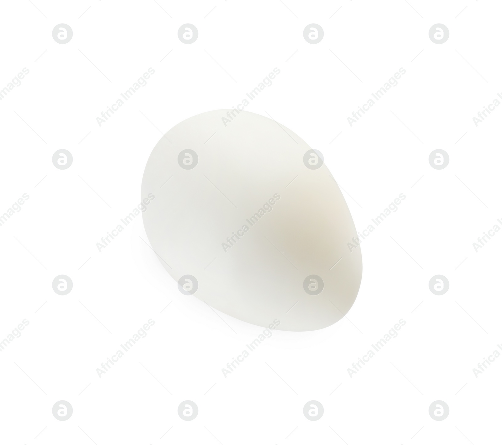Photo of Peeled boiled quail egg on white background, top view
