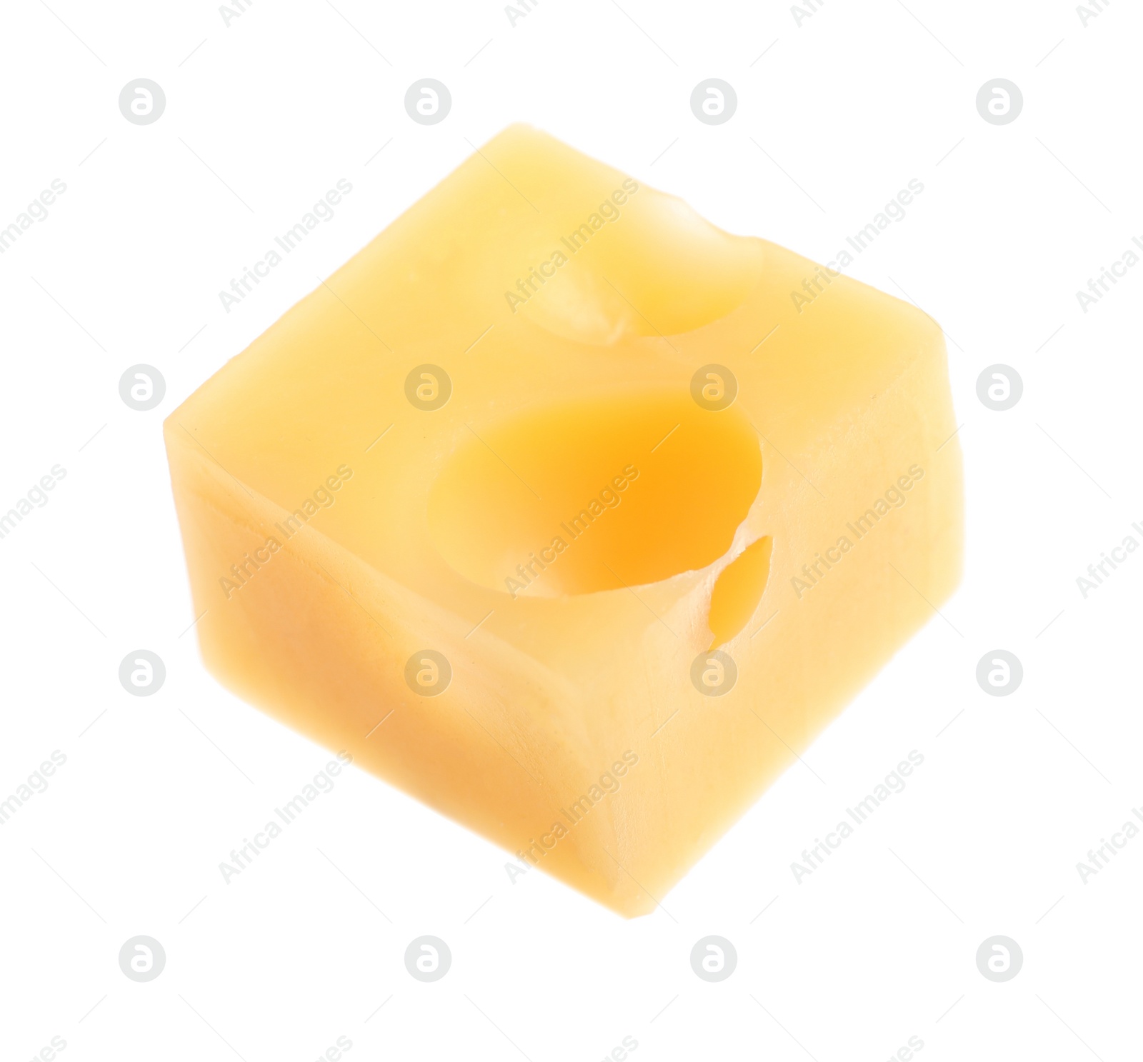 Photo of Cube of delicious cheese isolated on white