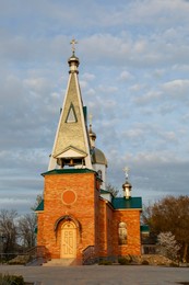 Beautiful view of village church on spring day