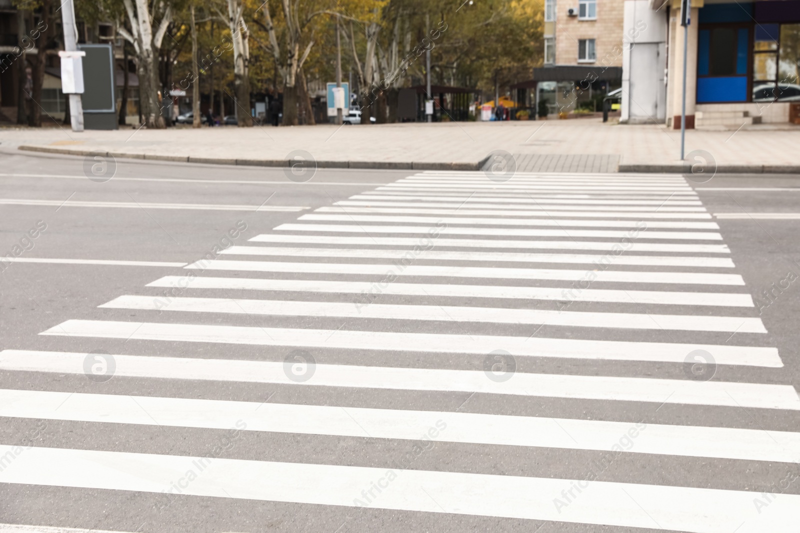 Photo of White pedestrian crossing on empty city street