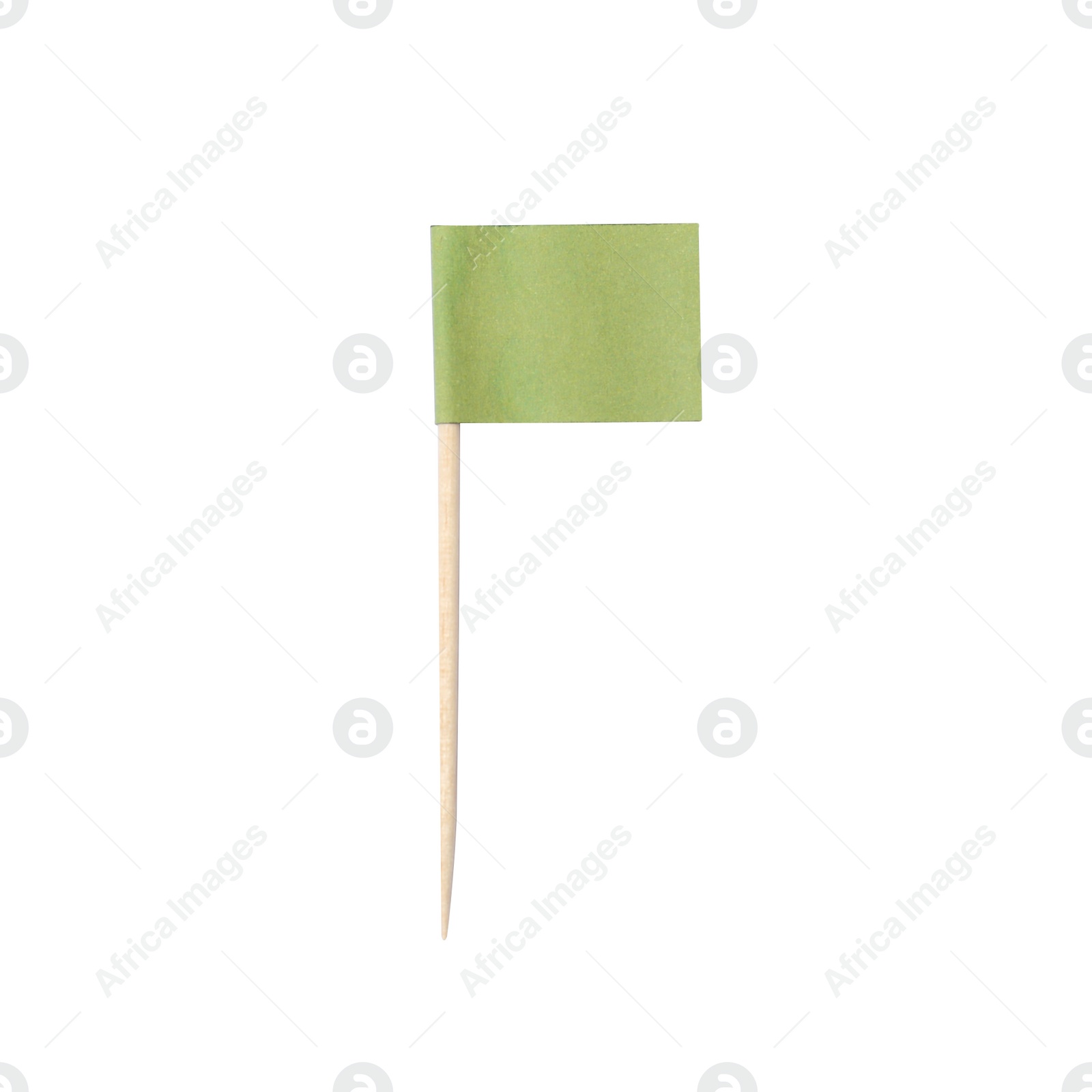 Photo of Small green paper flag isolated on white, top view