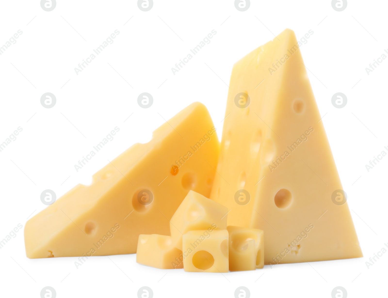 Photo of Cut fresh delicious cheese isolated on white