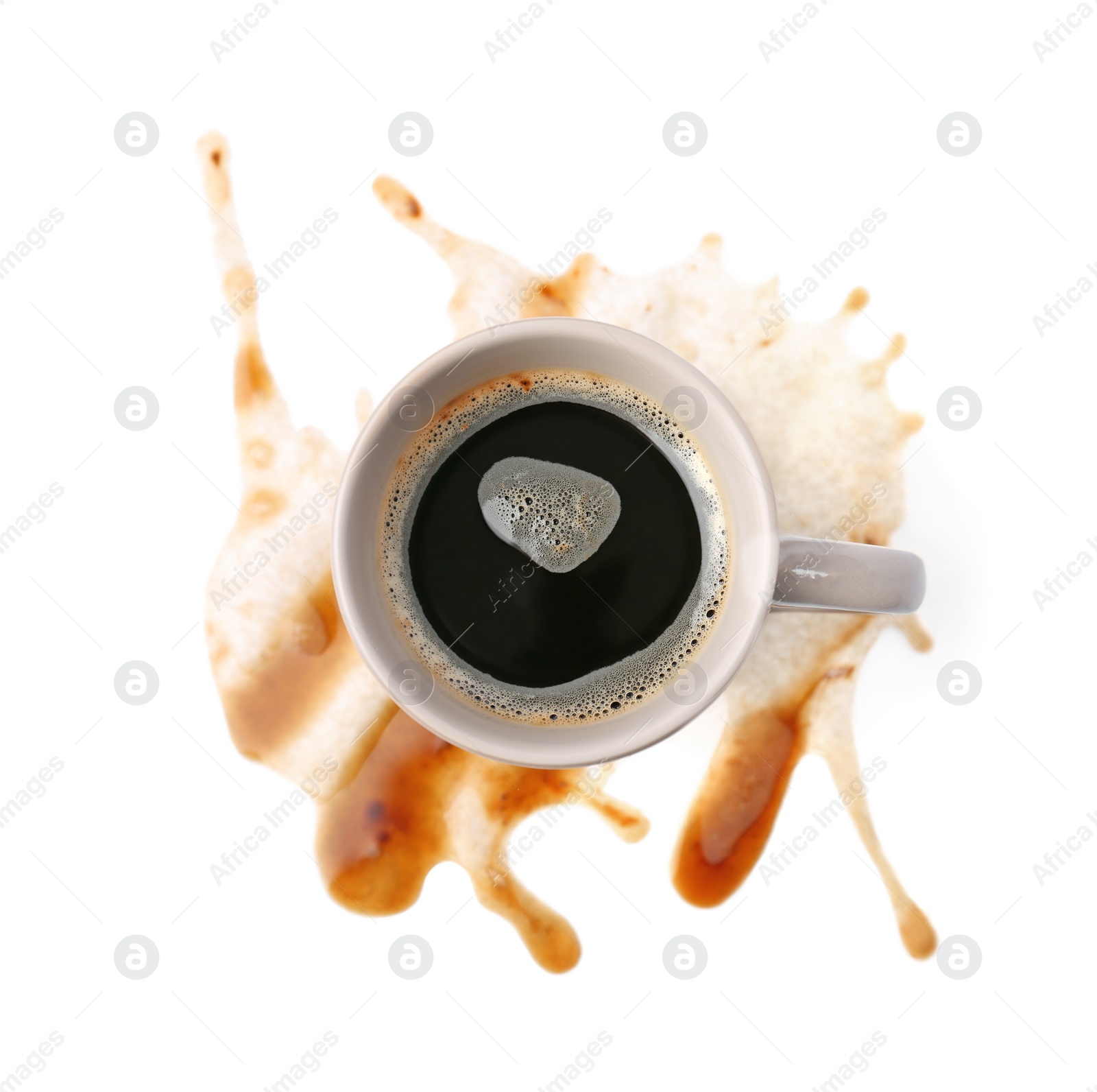 Photo of Cup with delicious hot coffee on white background