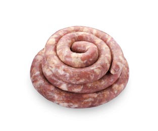 Raw homemade sausages on white background. Meat product
