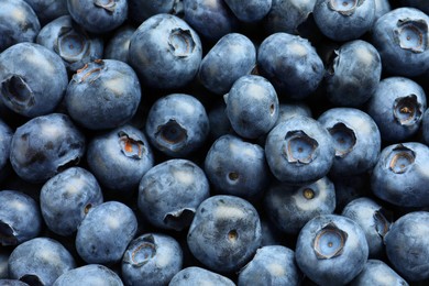 Photo of Tasty fresh blueberries as background, top view