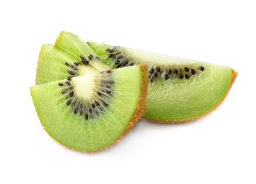 Slices of fresh kiwi on white background