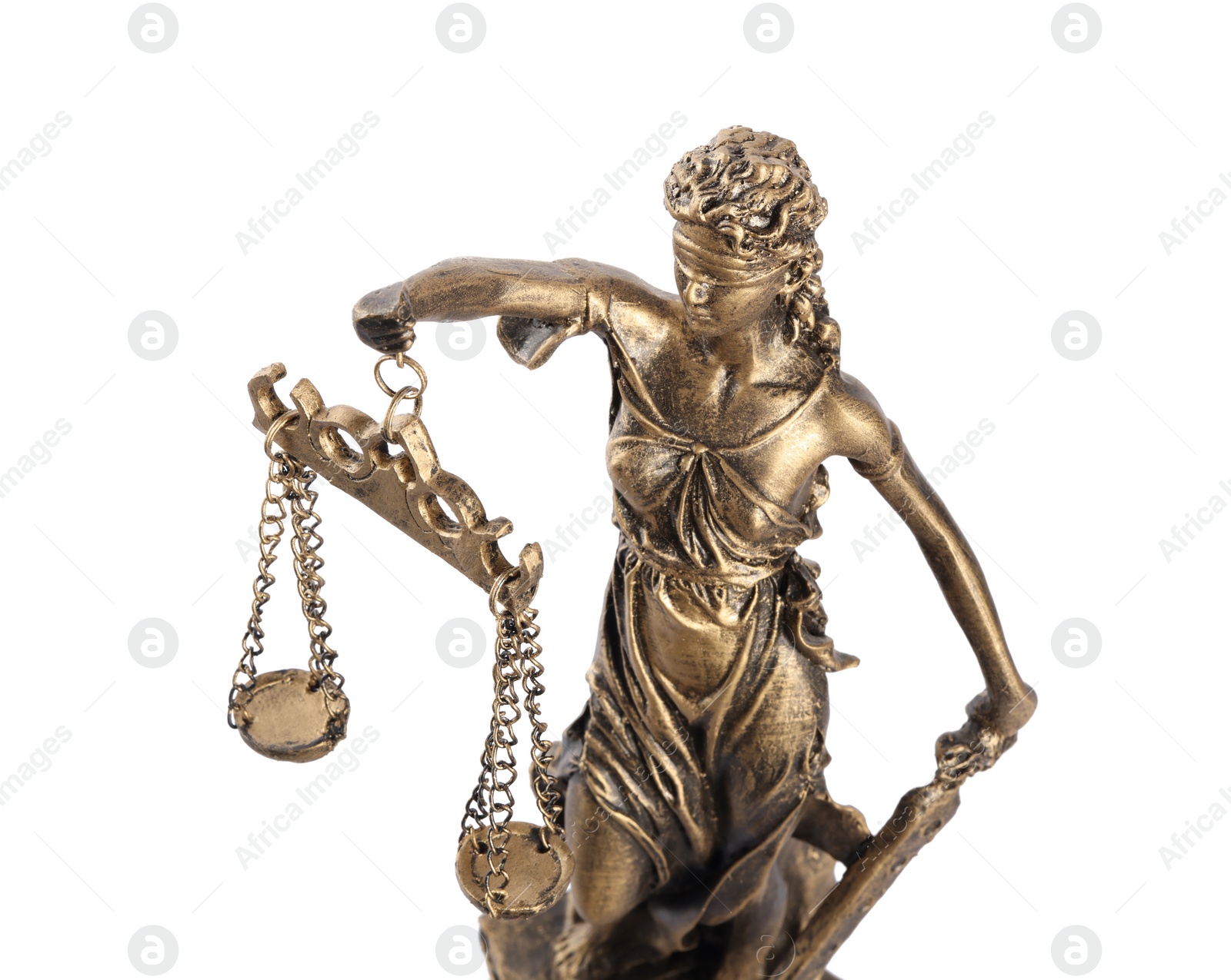 Photo of Statue of Lady Justice isolated on white. Symbol of fair treatment under law