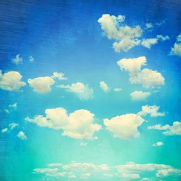 View of beautiful sky with clouds. Retro style filter 