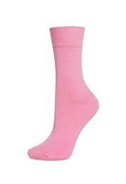 Photo of One bright pink sock on white background