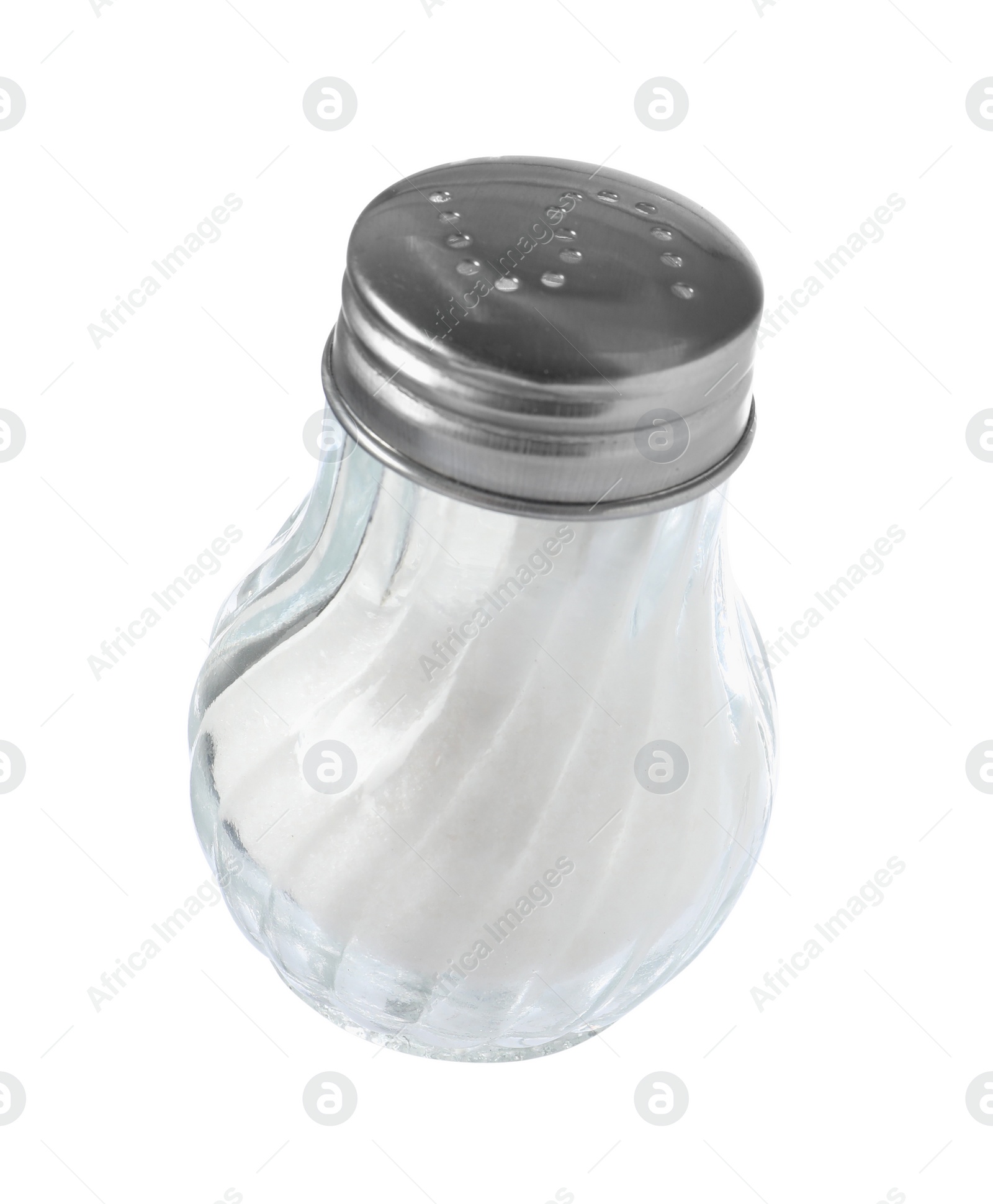 Photo of One shaker with salt isolated on white