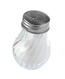 Photo of One shaker with salt isolated on white