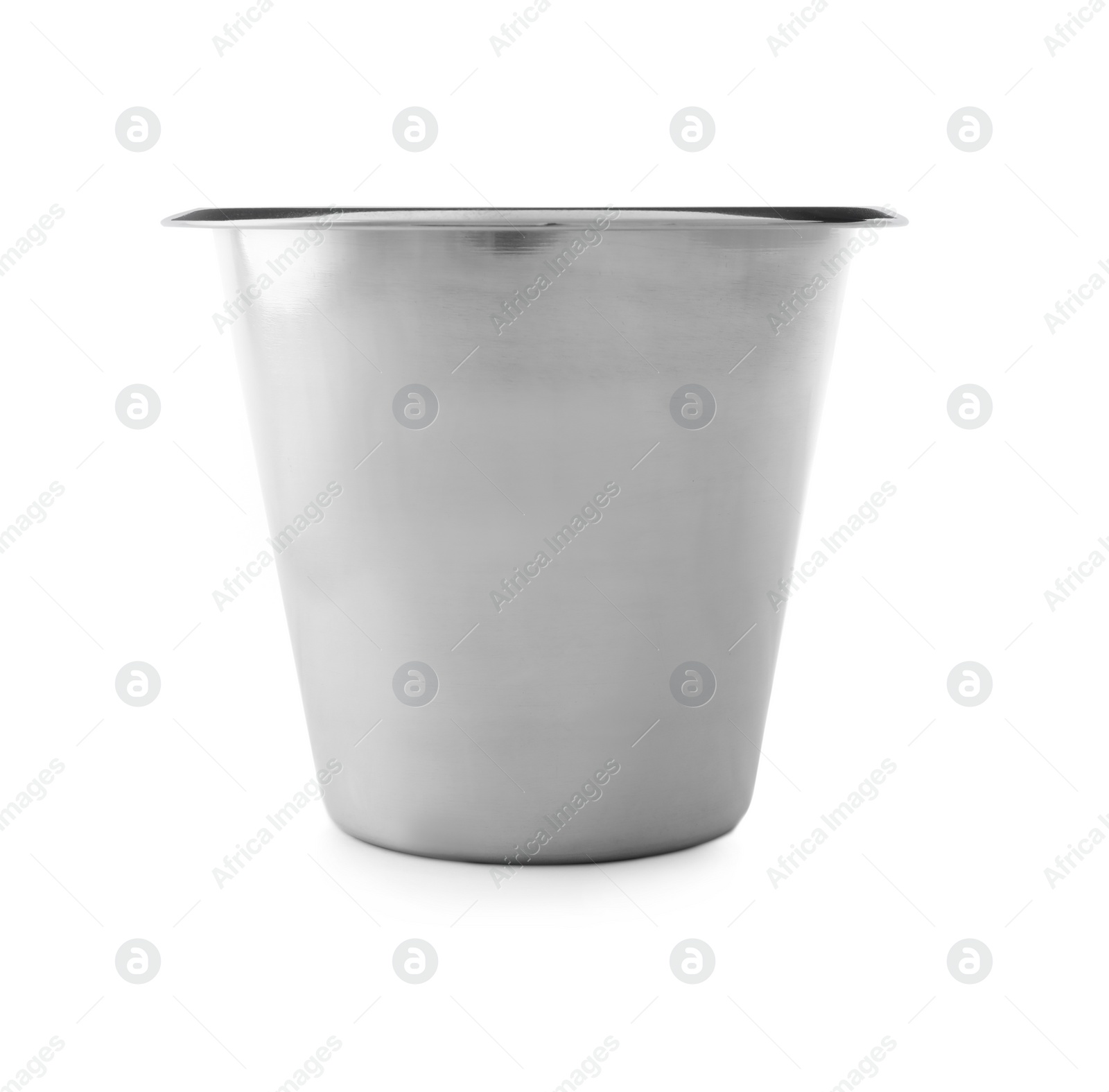 Photo of Empty metal bucket for ice isolated on white