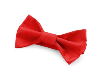 Stylish red bow tie on white background