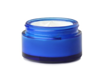 Jar of body cream on white background