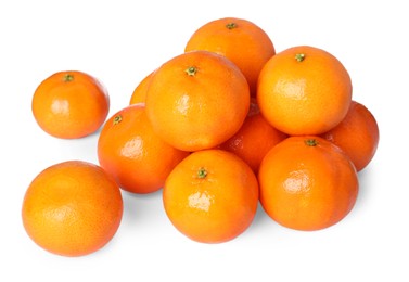 Many fresh ripe tangerines isolated on white