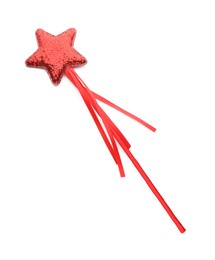 Photo of Beautiful red magic wand isolated on white, top view