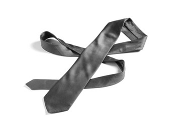 One grey necktie isolated on white, above view