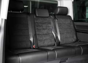 Modern car interior with comfortable leather seats