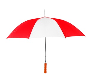 Photo of Modern opened bright umbrella isolated on white