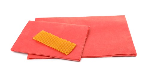 Reusable beeswax food wraps on white background