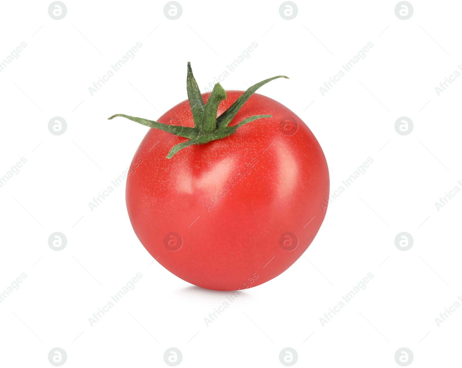 Photo of One red ripe cherry tomato isolated on white