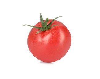 Photo of One red ripe cherry tomato isolated on white